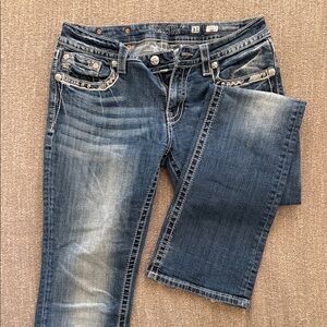 Miss Me Signature Boot Straight Leg Jeans in Medium Blue Wash